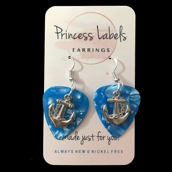 HAND Crafted Drop Earrings Repurposed Guitar Picks Anchors Sail Away - Picture 5 of 7